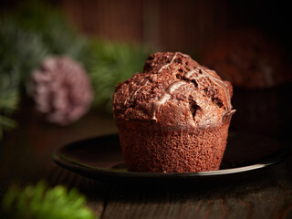 Chocolate cupcake on a dark background