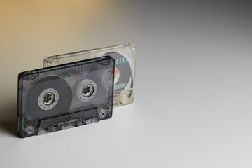 Obraz premium Vintage photo two audio cassettes evoking nostalgia