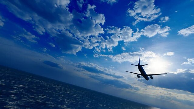 Airline airliners fly over sea level.