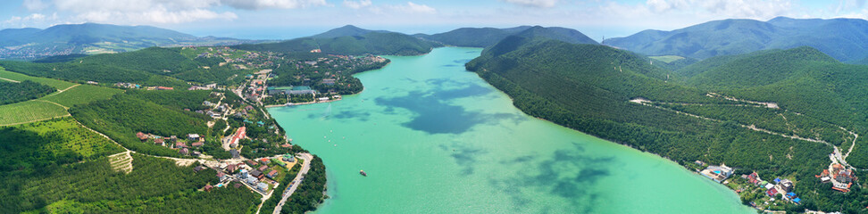 Aerial view of lake Abrau at day.