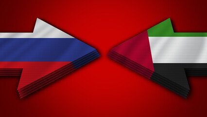 United Arap Emirates vs Russia Arrow Flags – 3D Illustration