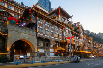 Obraz premium Highway and Chongqing Hongyadong folk Street，china