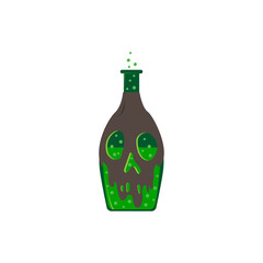 Bottle with skull and green potion. 
