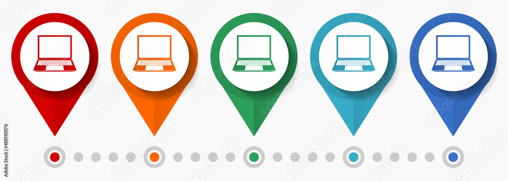Poster Laptop, notebook concept vector icon set, flat design mobile computer pointers, infographic template easy to edit