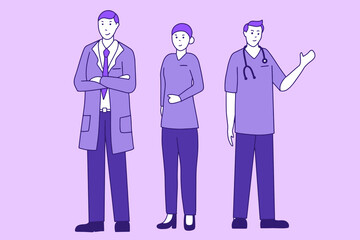 Set Medical Doctor nurse Hospital Patient Pharmacy Emergency Team illustration