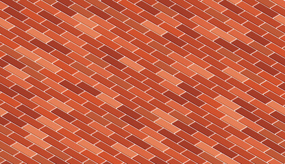 Seamless 3D pattern of brown pavement tile. Isometric red brick wall texture. Vector repeating background illustration.