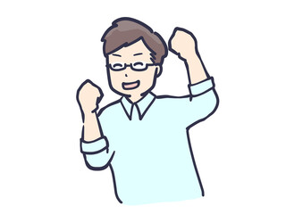 Fototapeta premium ガッツポーズするシャツ姿の男性イラスト