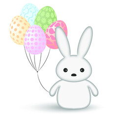 Cute easter rabbit taking egg ballon.