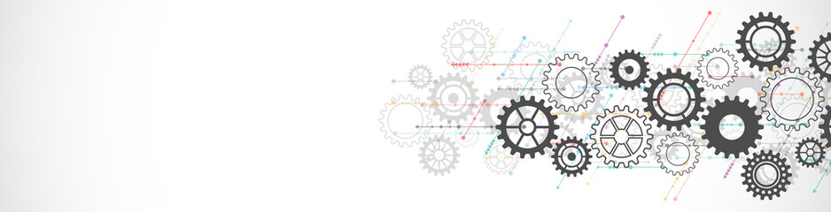 Website header or banner design with cogs and gear wheel mechanisms