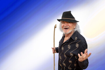 Happy old man in a funny hat
