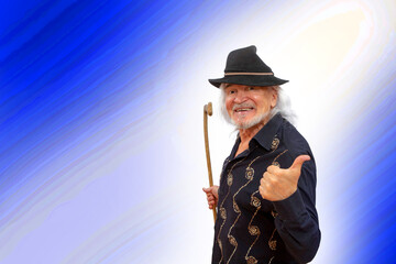 Happy old man in a funny hat