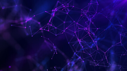 Abstract dark background with moving lines and dots. The concept of big data, technology and science. Network connection. 3d rendering.