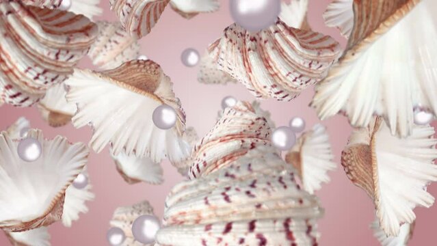 Sea shells with pearls falling down.