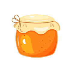 Glass jar with honey. Vector illustration of bee product.