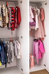 Female childish wardrobe apparel hanged comfortable vertical storage Marie Kondo minimalist method