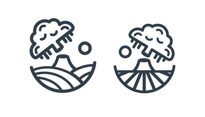 fallen tree landscape logo in rice fields with twilight atmosphere. suitable for farm logos, cafes, restaurants. line design. Vector illustration. oval element