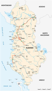 detailed vector road map of the Republic of Albania