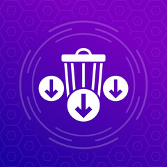 Reduce waste icon with a trash bin and arrows, vector