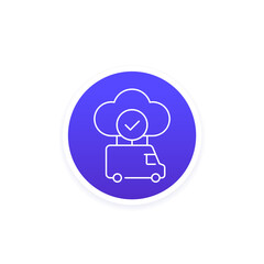 van or truck connected to a cloud line vector icon