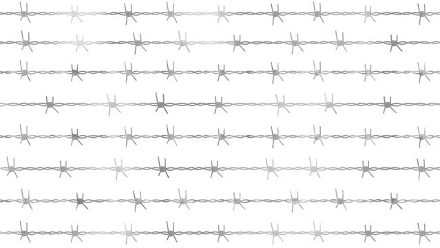 Barbed wire. Wire fence. Wire mesh. Lattice. Black barbed fence on a transparent background. Alpha channel. Symbol of war, prison, refugees, loss of freedom. Video, animation.