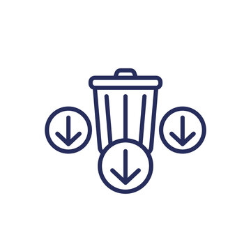 Reduce waste line icon with a trash bin and arrows