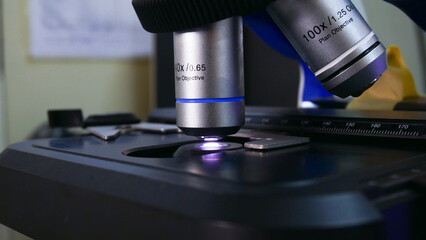 Fototapeta na wymiar Close up microscope in lab.