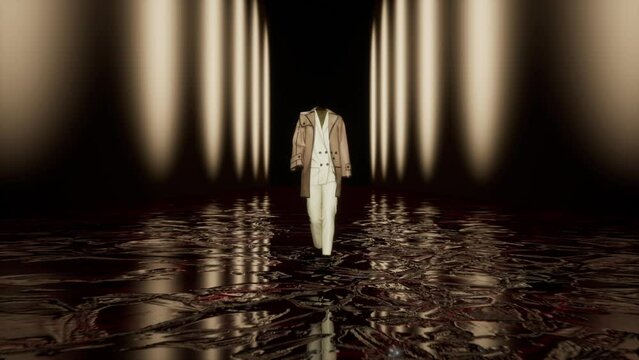 3D fashion show: virtual model walking by the podum
