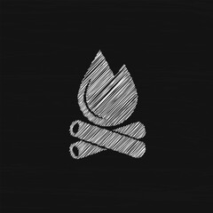 Bonfire white sketch vector icon. Fire flame silhouette