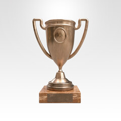 Fototapeta na wymiar Trophy of a participant in sports competitions in the form of a bronze cup