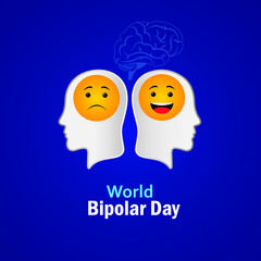 World Bipolar Day. with two personalities happy and depressed. Template for background, banner, card, poster. vector illustration.