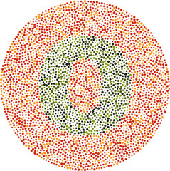 Lowercase letter o red and green color blindness test card