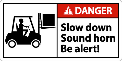 Danger 2-Way Slow Down Sound Horn Sign On White Background