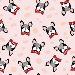 Seamless pattern Black bulldog french puppy kawaii cartoon character vector symbol 