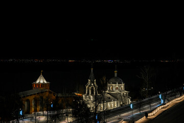 Simeonovsky Church in the Nizhny Novgorod Kremlin. A beautiful winter night view