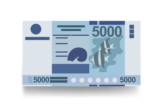 CFP Franc Vector Illustration. French overseas collectivities money set bundle banknotes. Paper money 5000 XPF. Flat style. Isolated on white background. Simple minimal design.