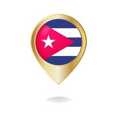 Cuban flag on golden pointer map, Vector illustration eps.10