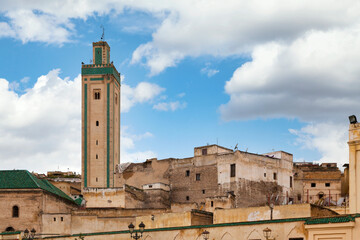 Minaret of R'cif Mosque above the medina of Fez