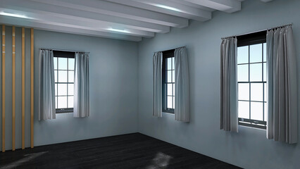 Empty retro room in blue tones.