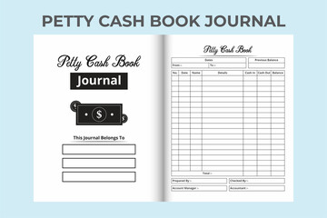 Petty cash book template KDP interior. Cash in and cash out tracker logbook and balance checker notebook template. Business balance tracker log book KDP interior. KDP interior journal.