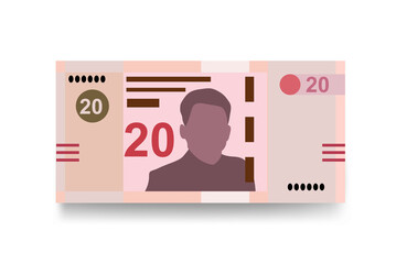 Tunisian Dinar Vector Illustration. Tunisia money set bundle banknotes. Paper money 20 TND. Flat style. Isolated on white background. Simple minimal design. - obrazy, fototapety, plakaty