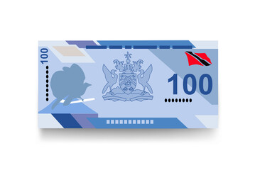 Trinidad and Tobago dollar Vector Illustration. Trinidad and Tobago money set bundle banknotes. Paper money 100 TTD. Flat style. Vector illustration.