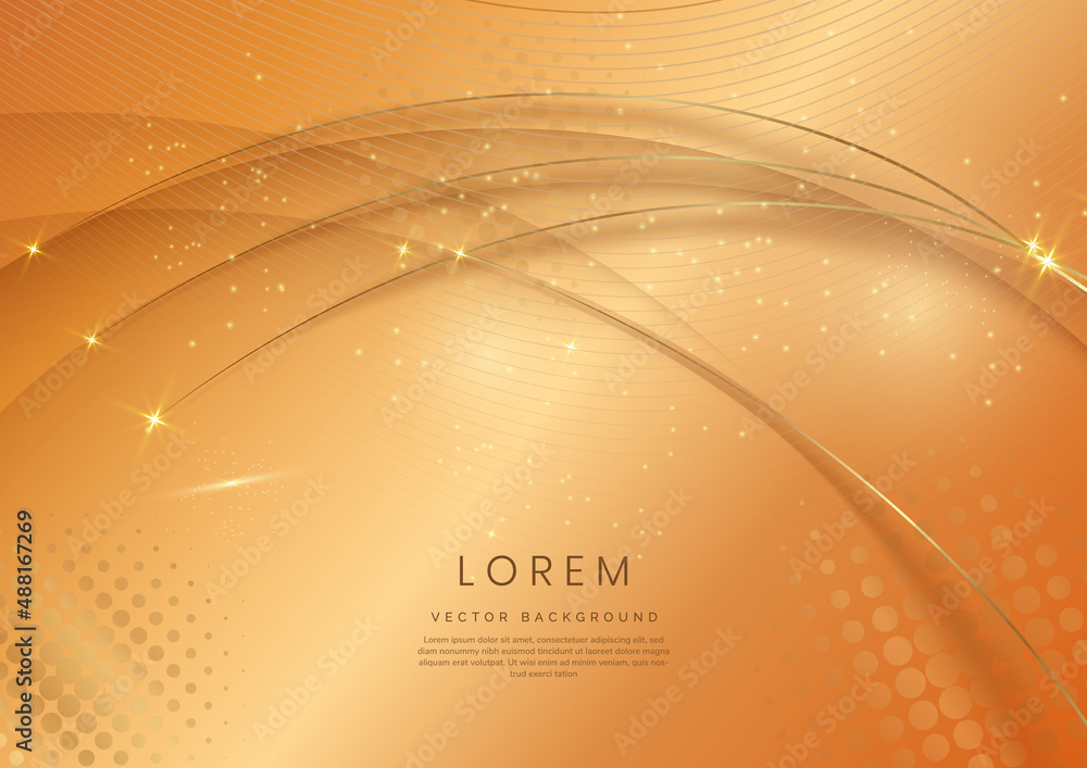 Aufkleber abstract 3d gold curved layers background with lighting effect and sparkle with copy space for text.