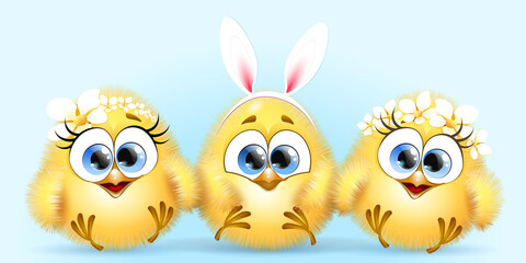 Little cute Chicks with easter decorations