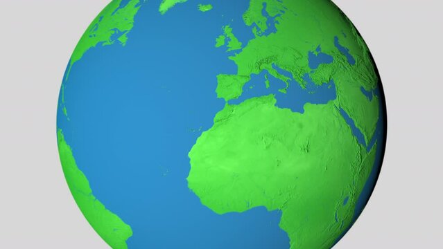 Seamless looping animation of the earth zooming in to the 3d map of Germany with the capital and the biggest cites in 4K resolution