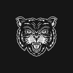 Old school tiger face drawing illustration.