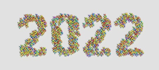 Graphic of people lined in the form of "2022" (3D illustration)