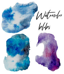 Watercolor abstract simple blobs clipart, watercolor spots, hand drawn elements,  isolated spots