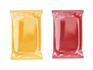 yellow and red two plastic sachet bag product pulses, nuts, mockup - obrazy, fototapety, plakaty