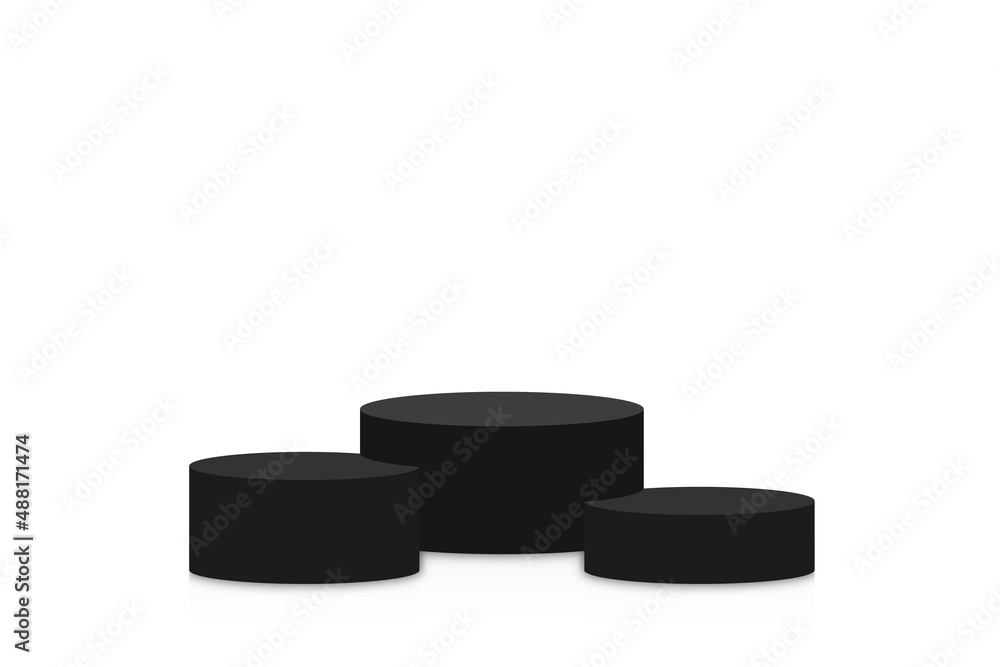Aufkleber black podium mockup in circle and column shape. empty black stage and pedestal mockup on white backg