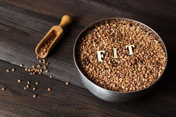 metal bowl of buckwheat